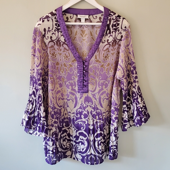 Dress Barn 1X Y2K Romantic Whimsigoth Fairy Grunge Boho Barocque Plisse Tunic - Picture 3 of 14